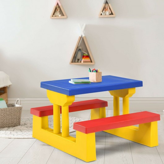 Kids Patio Folding Table and Chairs Set Beetle with Umbrella