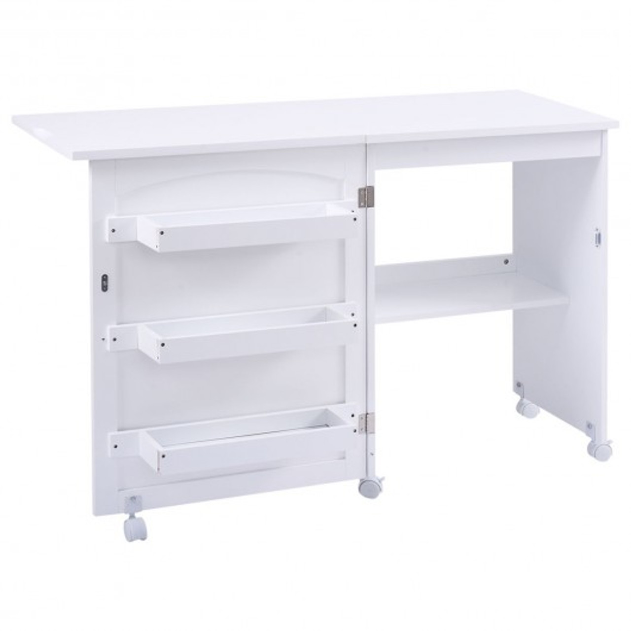 Giantex White Folding Sewing Craft Cart Table Shelves Storage Cabinet Home Furniture