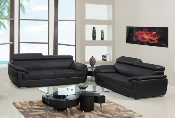 69" X 38" X 32-39" Modern Black Leather Sofa And Loveseat