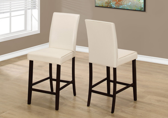 Two 40" Ivory Leather Look, Solid Wood, and MDF Counter Height Dining Chairs