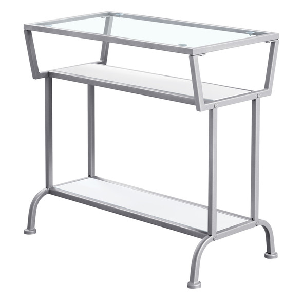 12" x 24" x 22" White/Clear/Silver, Metal, Mdf, Tempered Glass - Accent Table