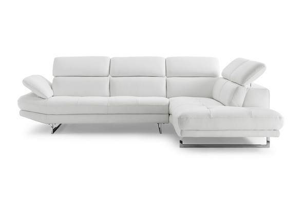 Sectional, Chaise On Right When Facing, White Top Grain Italian Leather, Adjustable Headrest Couch