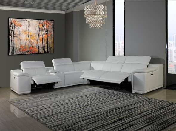212" X 240" X 191.2" White Power Reclining 6"PC Sectional w/ 1-Console