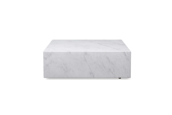 35" X 35" X 11" White Marble Stainless Steel Coffee Table