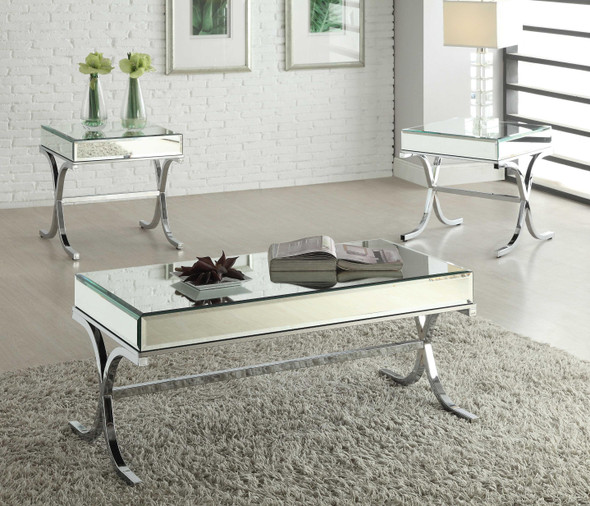 21" X 21" X 22" Mirrored Top And Chrome End Table