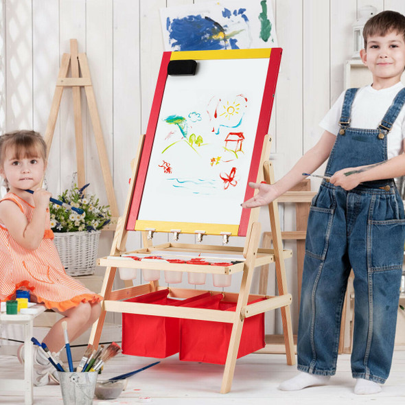 Kids Art Easel with Paper Roll Double-Sided Regulable Drawing Easel Plank