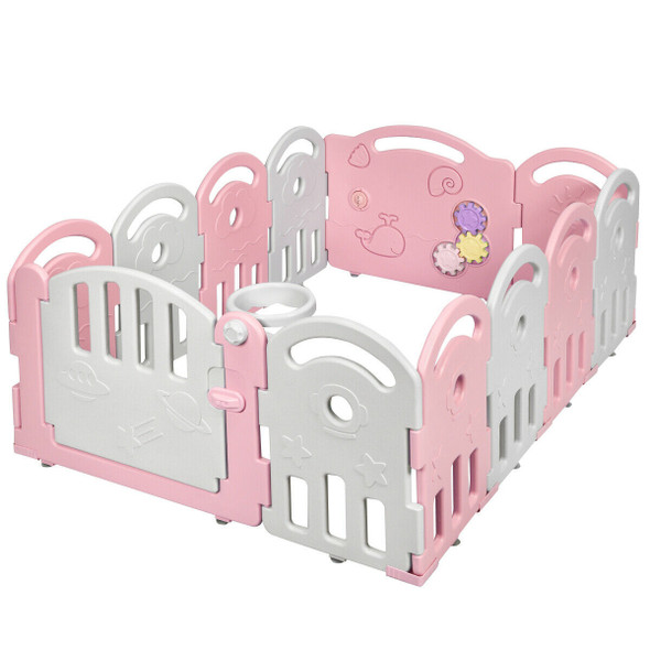 Kids Activity Center Playpen with Basket Hoop Music Box