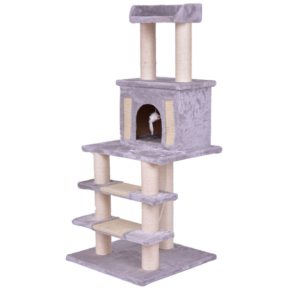 52" Tower Condo Scratching Post Cat Tree with Rope and Mouse