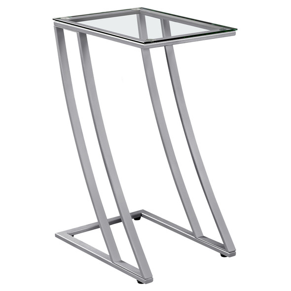 15.75" x 12" x 24" Silver, Clear, Metal, Tempered Glass - Accent Table