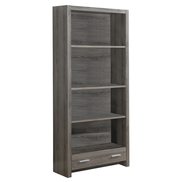 12" x 31.5" x 71.25" Dark Taupe, Particle Board, Hollow-Core - Bookcase With A Storage Drawer