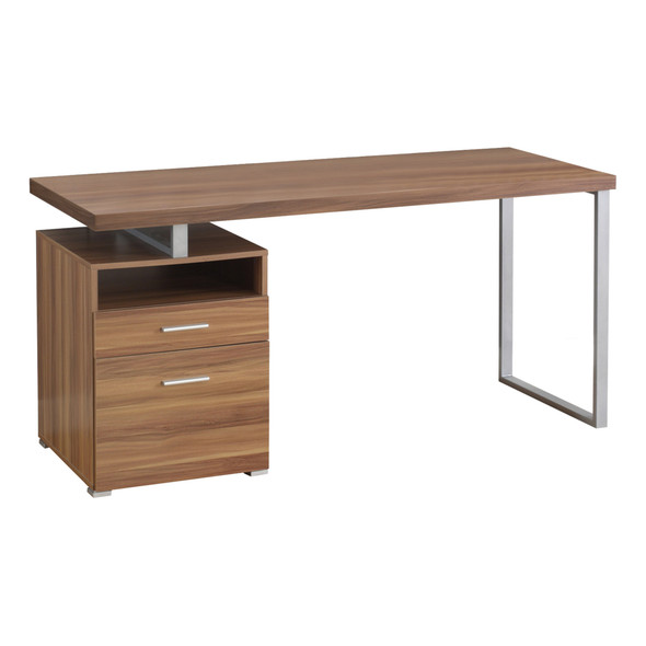 23.75" x 60" x 30" Walnut, Silver, Particle Board, Hollow-Core, Metal - Computer Desk