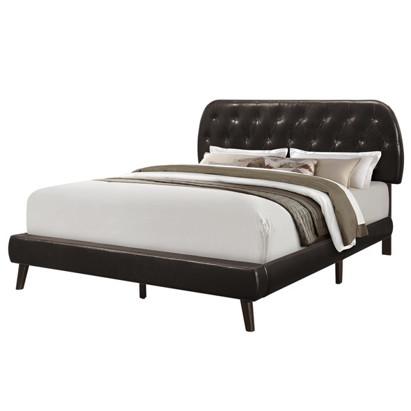 70.5" x 87.25" x 45.25" Brown, Foam, Solid Wood, Leather-Look - Queen Sized Bed With Wood Legs
