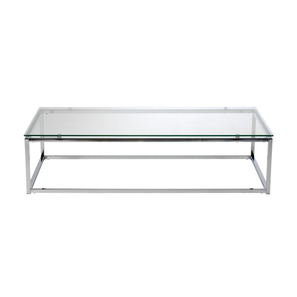 47.8" X 24" X 12" Rectangle Coffee Table in Clear Glass with Chrome Base