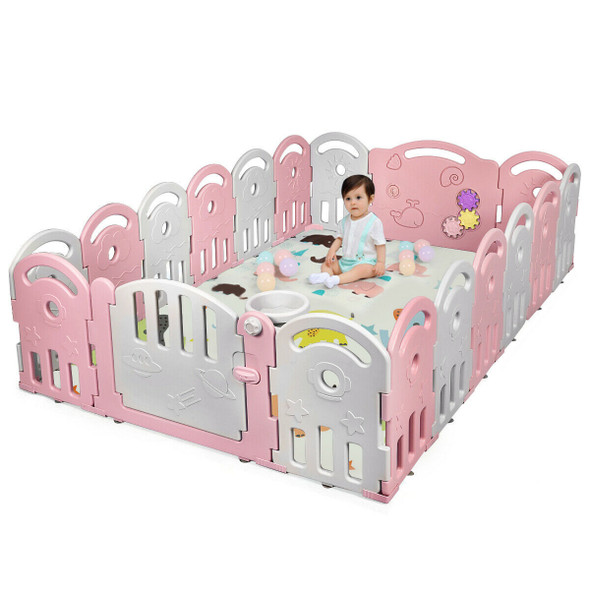 18-Panel Baby Playpen with Music Box & Basketball Hoop