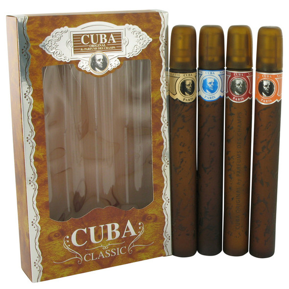 CUBA ORANGE by Fragluxe Gift Set -- Cuba Variety Set includes All Four 1.15 oz Sprays, Cuba Red, Cuba Blue, Cuba Gold and Cuba Orange for Men