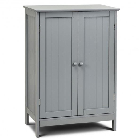 Bathroom Floor Storage Double Door Cupboard Cabinet-Gray