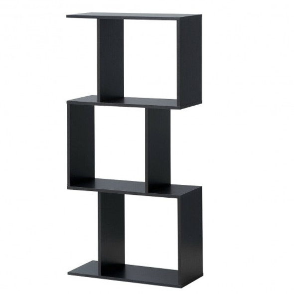 3-tier S-Shaped Bookcase Free Standing Storage Rack Wooden