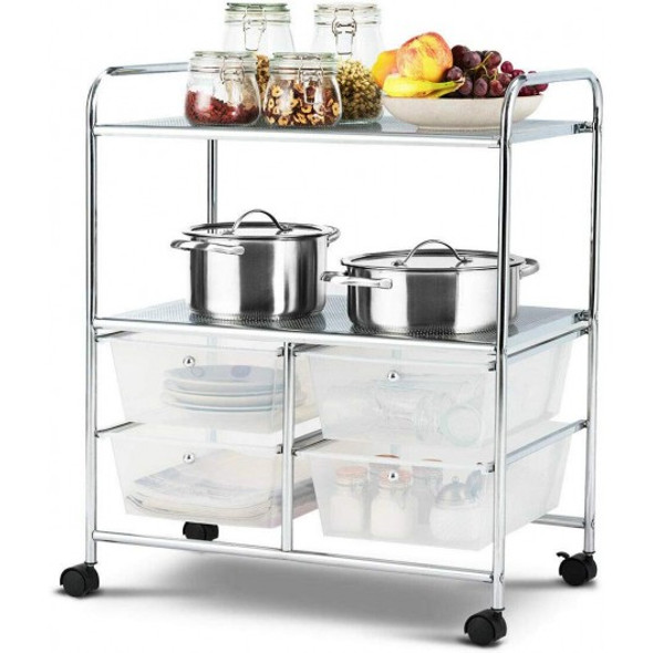 4 Drawers Shelves Rolling Storage Cart Rack-Clear
