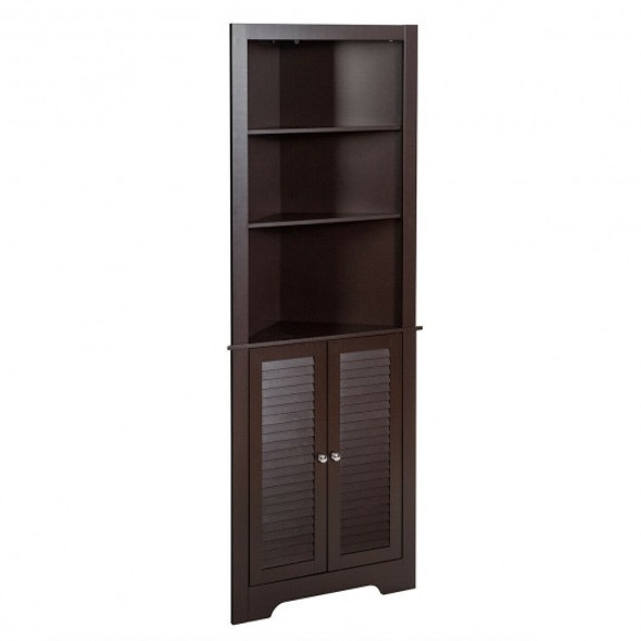 Free Standing Tall Bathroom Corner Storage Cabinet with 3 Shelves-Brown