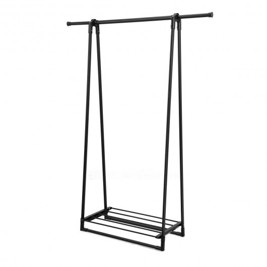 Folding Clothes Hanger with Extendable Hanging Rod-Black