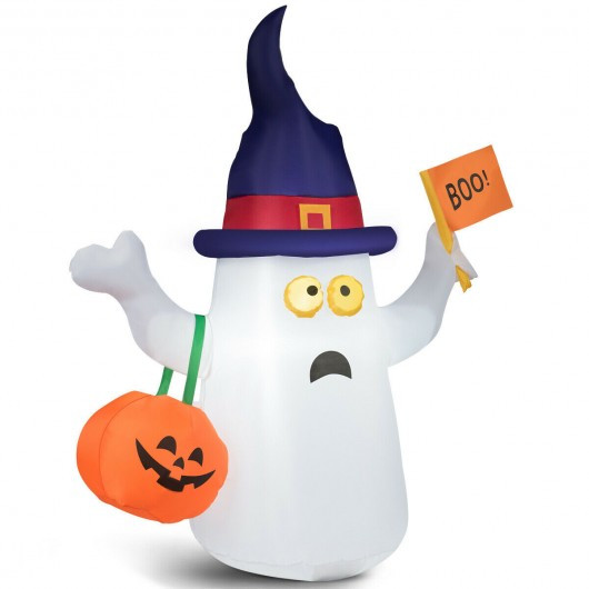 5' Halloween Inflatable Ghost Light  with Flag Hat Bag