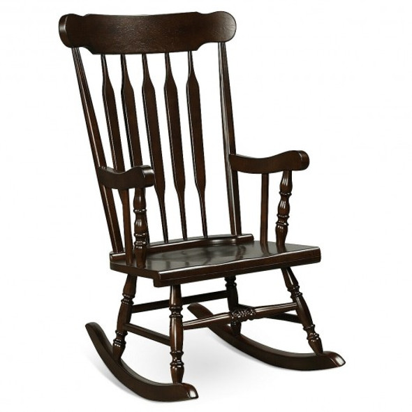 Solid Wood Porch Glossy Finish Rocking Chair-Coffee