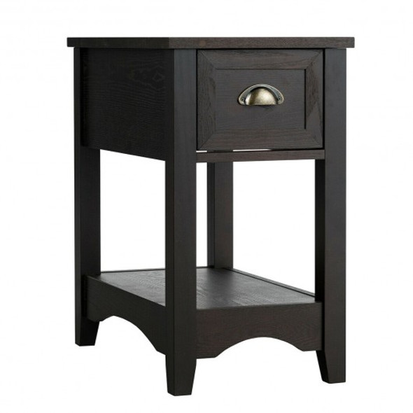 Contemporary Chair Side End Table Compact Table with Drawer Nightstand-Coffee