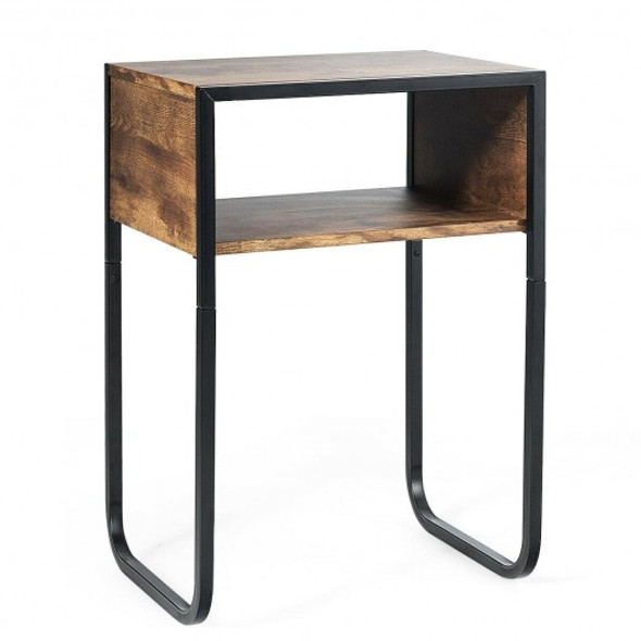 Industrial Coffee Nightstand Side Table with Metal Rustic Frame