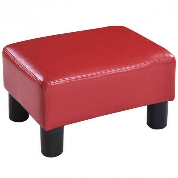 Small PU Leather Rectangular Seat Ottoman Footstool-Red