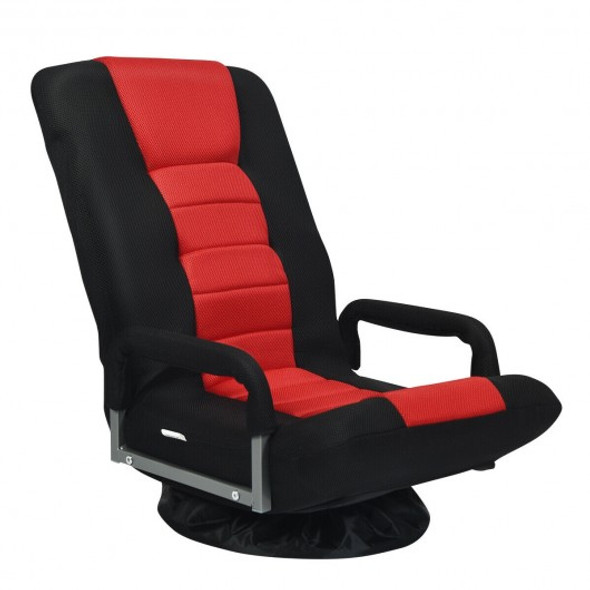 360-Degree Swivel Gaming Floor Chair with Foldable Adjustable Backrest-Red