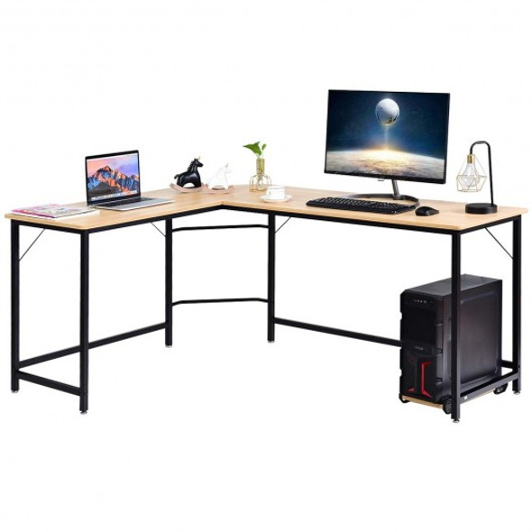 L Shaped Desk Corner Computer Desk PC Laptop Gaming Table Workstation-Natural