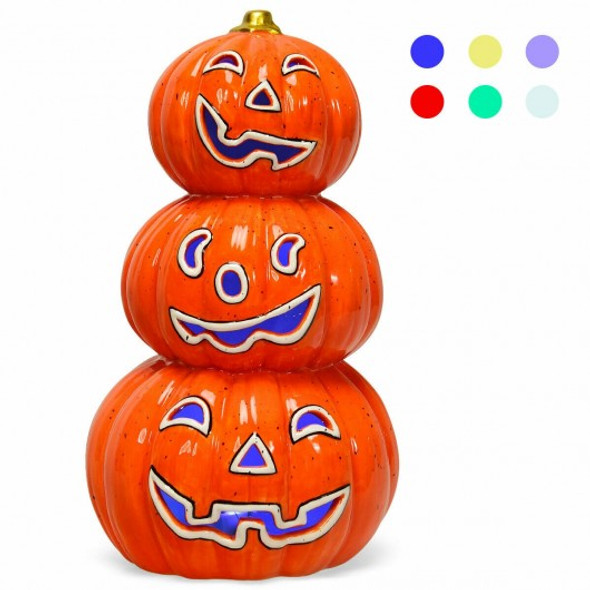 3-Tier Color-Changing Lighted Ceramic Pumpkin Lantern