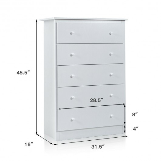 Functional Storage Organized Dresser with 5 Drawer-White