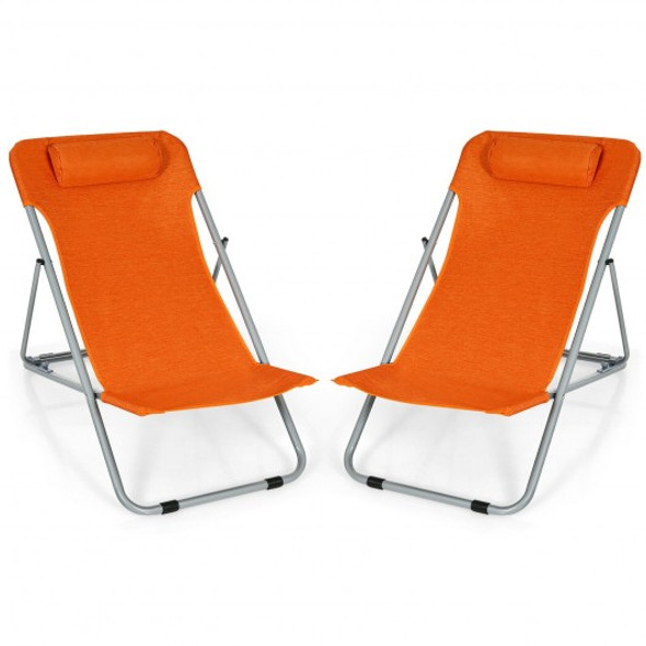 Portable Beach Chair Set of 2 with Headrest -Orange