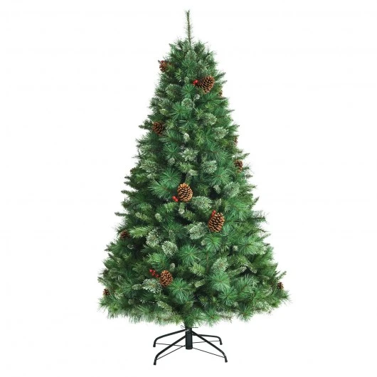 6 Feet Unlit Hinged PVC Artificial Christmas Pine Tree with Red Berries