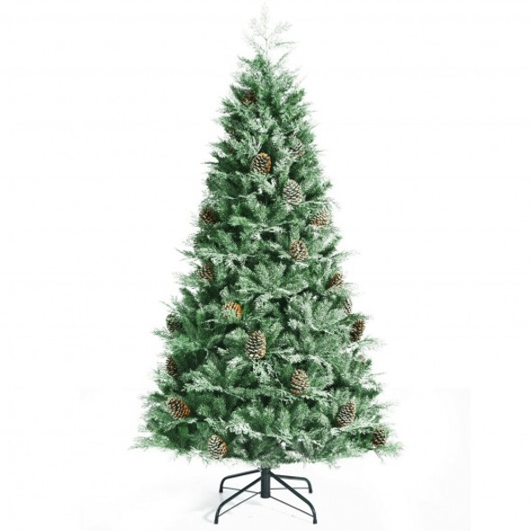 7 Feet Snow Flocked Artificial Christmas Tree with 1139 Glitter PE and PVC Tips