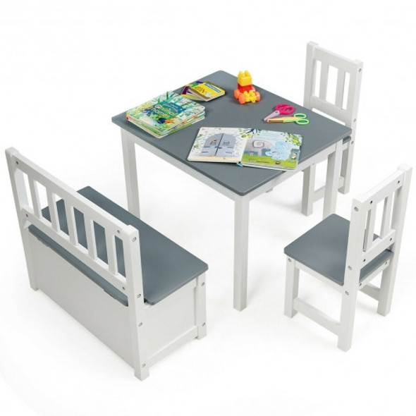4 PCS Kids Wood Table Chairs Set -Gray