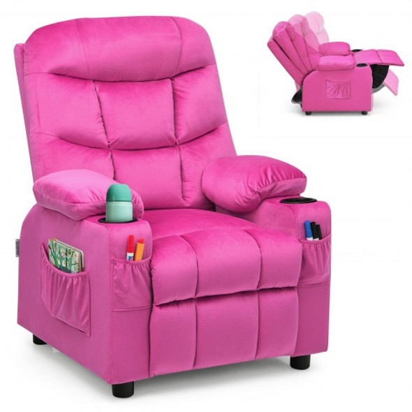 Adjustable Lounge Chair with Footrest and Side Pockets for Children-Pink