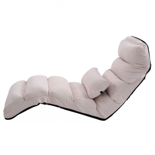 Folding Lazy Sofa Chair Stylish Sofa Couch Beds Lounge Chair W/Pillow-White