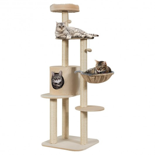 56.5" Multi-Level Cat Tree Kitten Climbing Tower-Beige