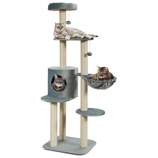 56.5" Multi-Level Cat Tree Kitten Climbing Tower-Gray