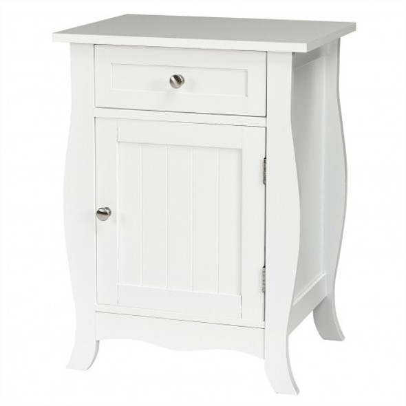 Wooden Accent End Table with Drawer Storage Cabinet Nightstand-White