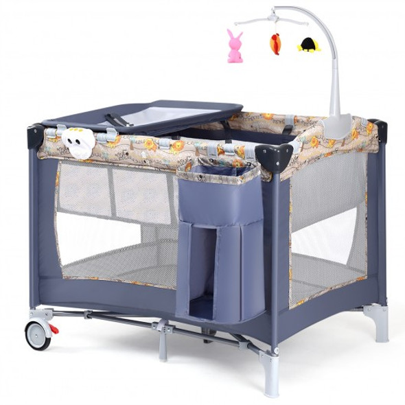 Foldable 2 Color Baby Crib Playpen Playard-Gray