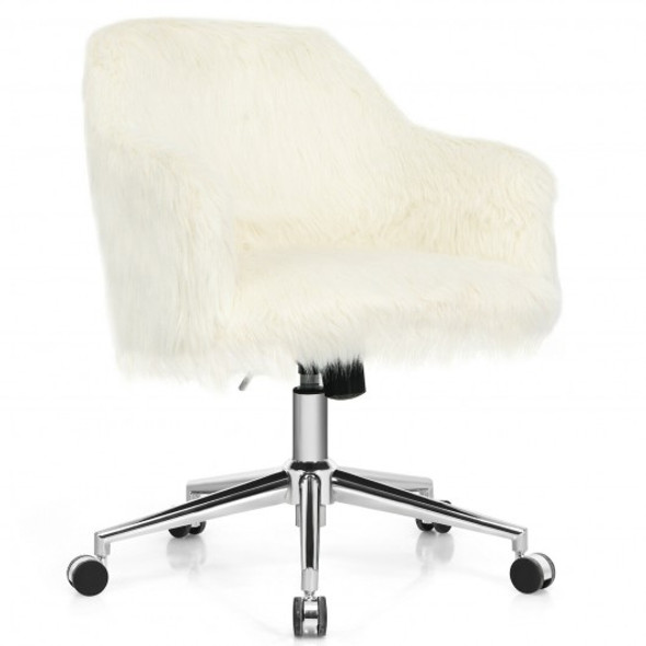 Modern Fluffy Faux Fur Vanity Office Chair for Teens Girls-Beige