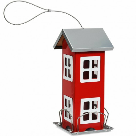 Outdoor Garden Yard Wild Bird Feeder Weatherproof House-Red