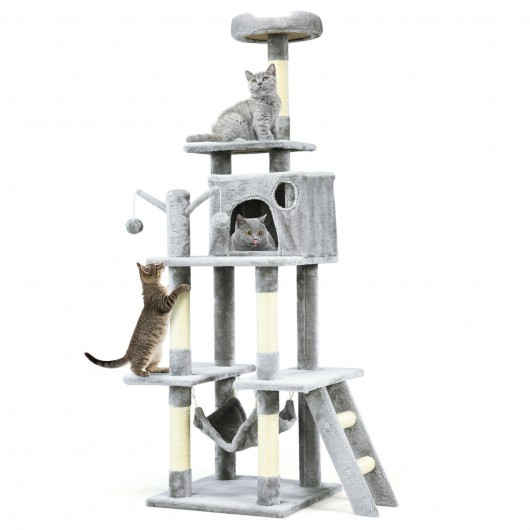 66" Cat Tree Condo Kitten Multi-Level Activity Center-Gray
