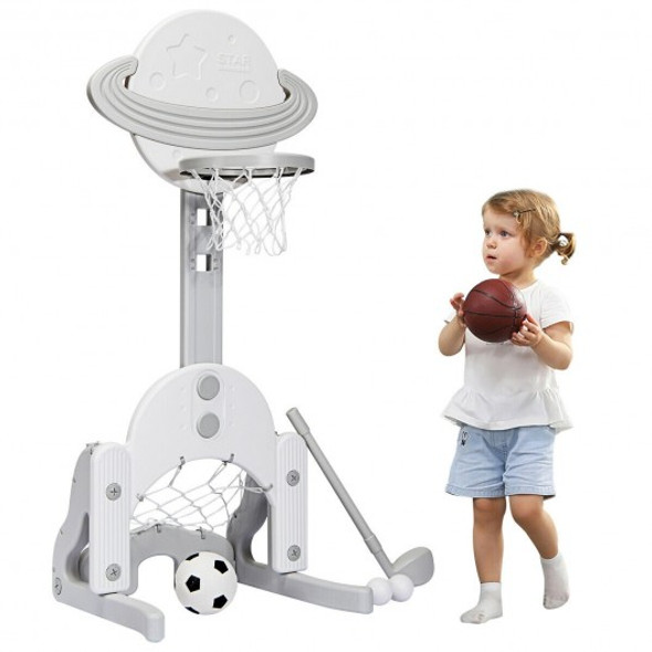 3 in 1 Kids Basketball Hoop Set with Balls-White