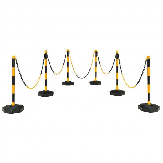 6 Pack 34" Traffic Delineator Poles with 5FT Chains and Fillable Base-Yellow