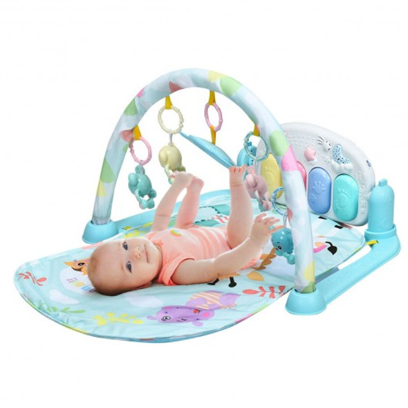 3 in 1 Fitness Music and Lights Baby Gym Play Mat-Blue