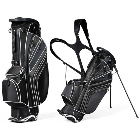 Golf Stand Cart Bag with 6-Way Divider Carry Pockets-Black